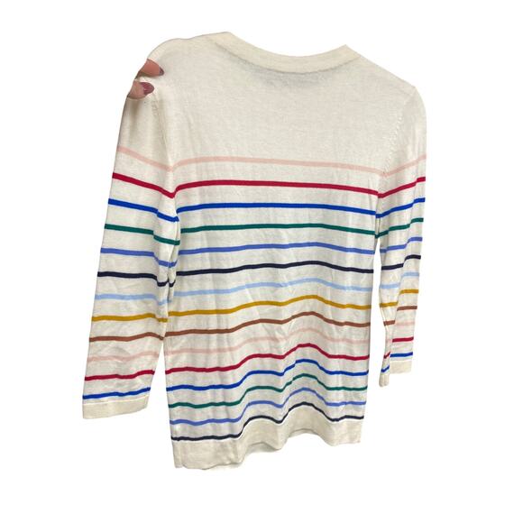 Talbots White Rainbow Striped Medium Sweater Cashmere Lightweight - Picture 2 of 6